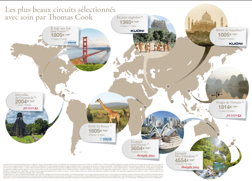 Carte des circuits sélectionnés par Thomas Cook