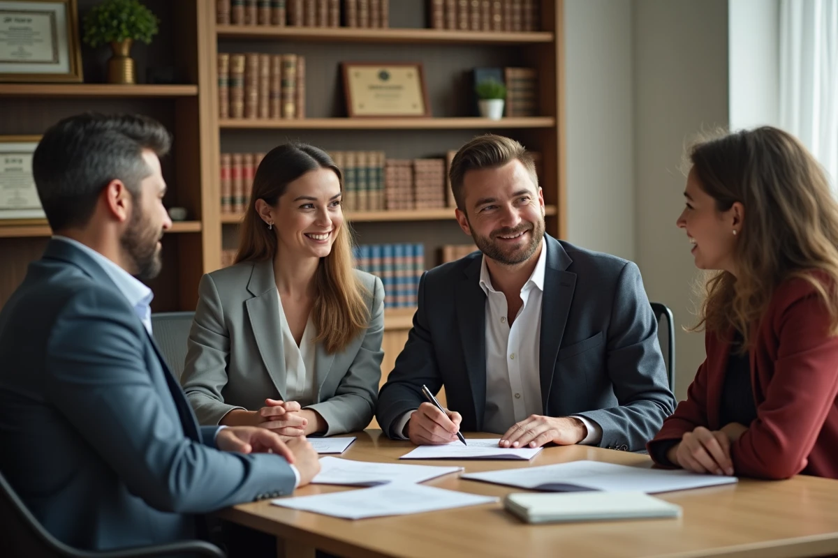 Avocate en réunion avec une famille dans un bureau law