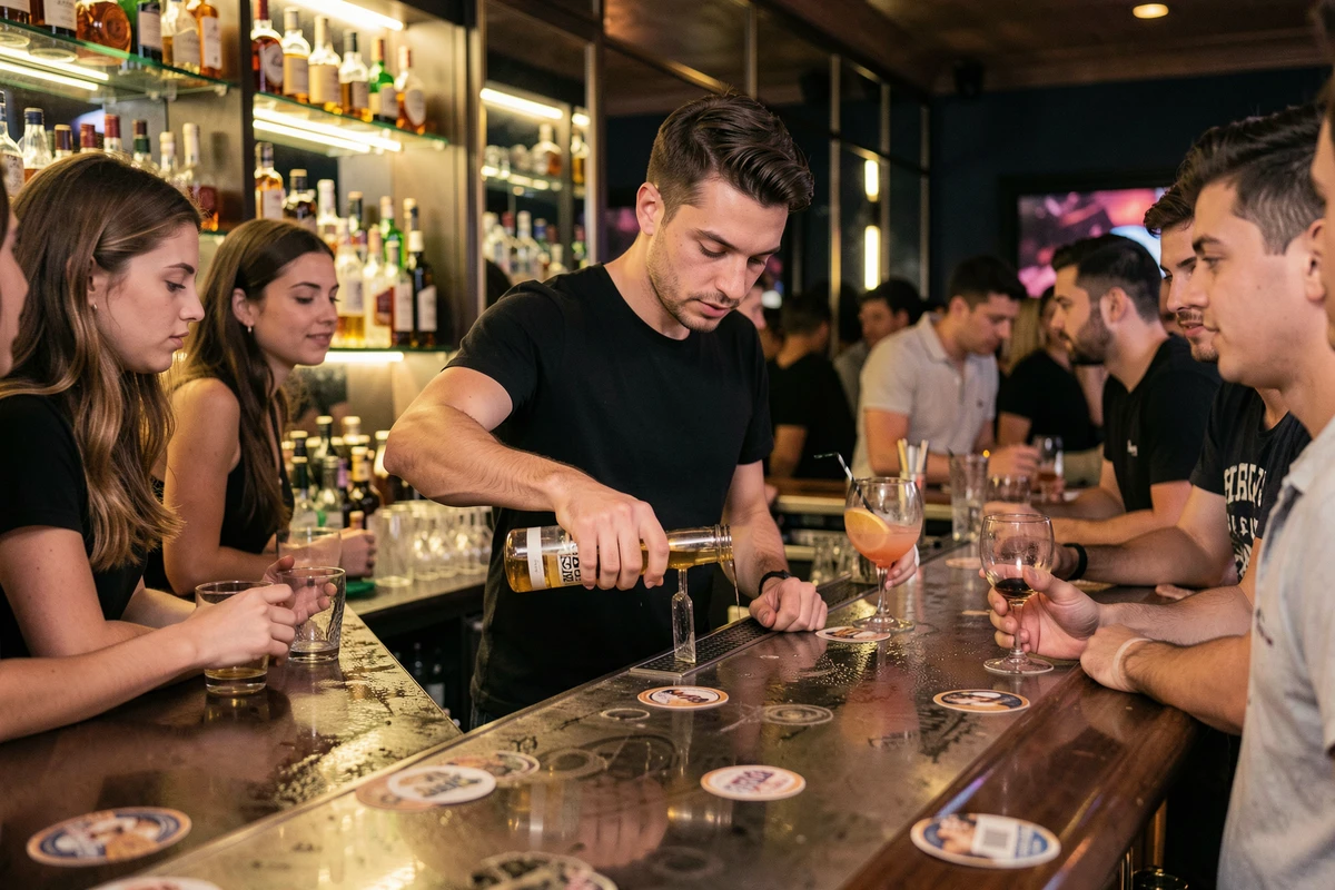 Barman préparant un cocktail au bar du Kripton Club à Yssingeaux