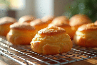 Choux dorés refroidissant sur une grille en cuisine