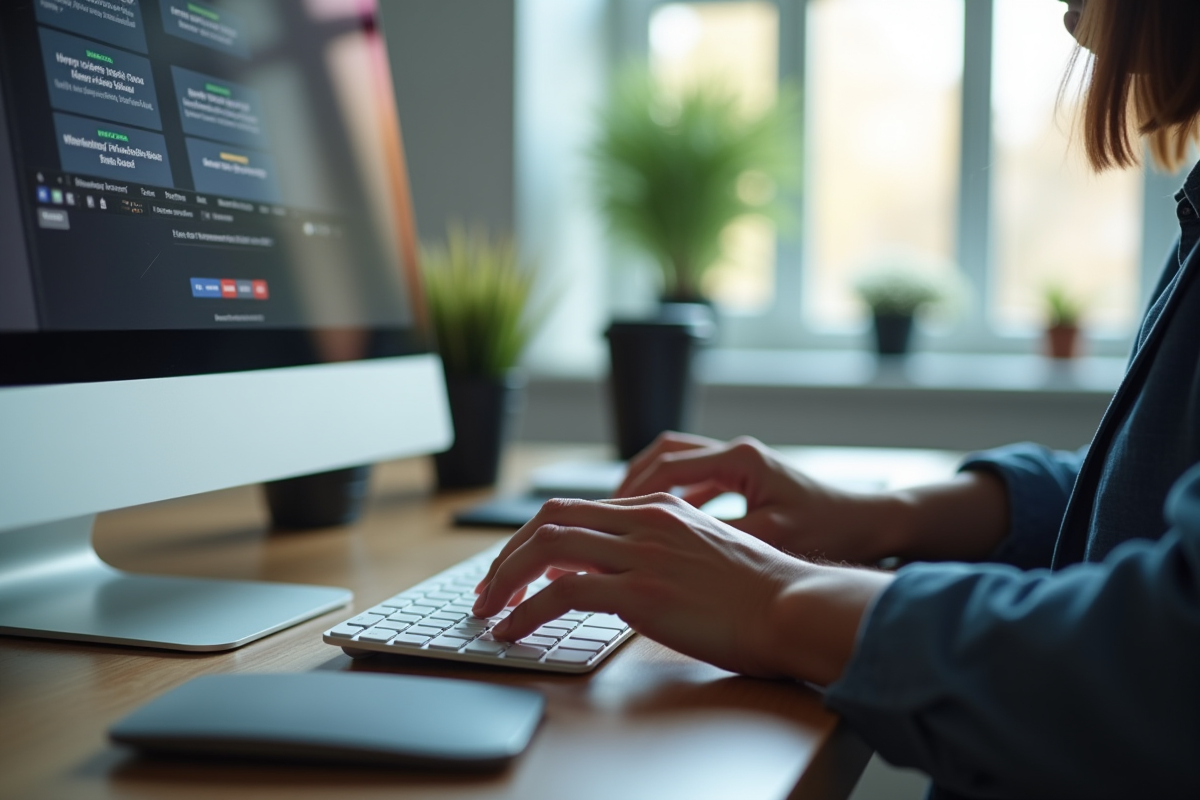 Mains tapant sur un clavier avec un site universitaire à l