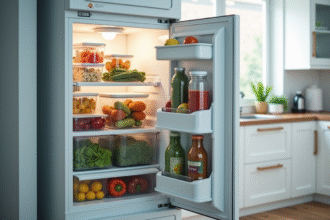 Congelateur organisé avec légumes et aliments surgelés