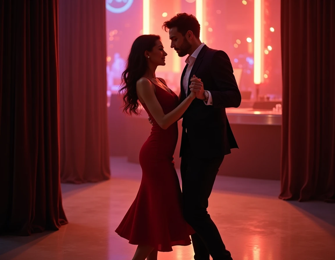Couple qui danse dans un club électro haut de gamme à Perpignan, ambiance élégante et feutrée