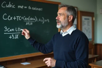 Professeur expliquant une formule de conversion sur tableau