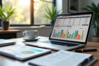 Espace de travail moderne avec ordinateur et budget