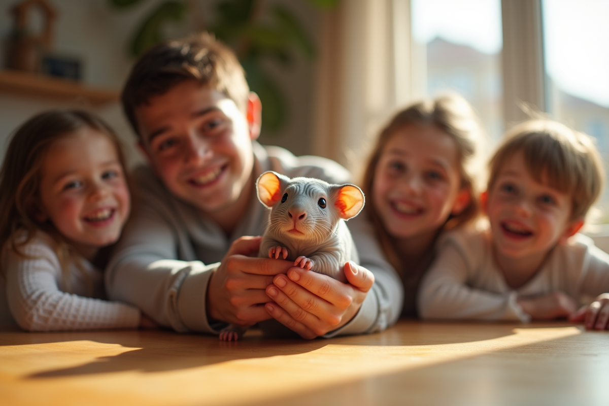 Famille tenant un cochon d