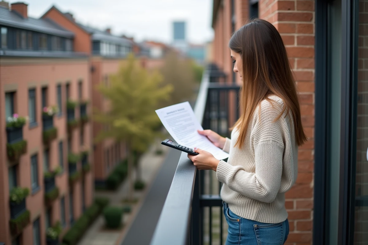 Femme regardant un contrat sur le balcon d