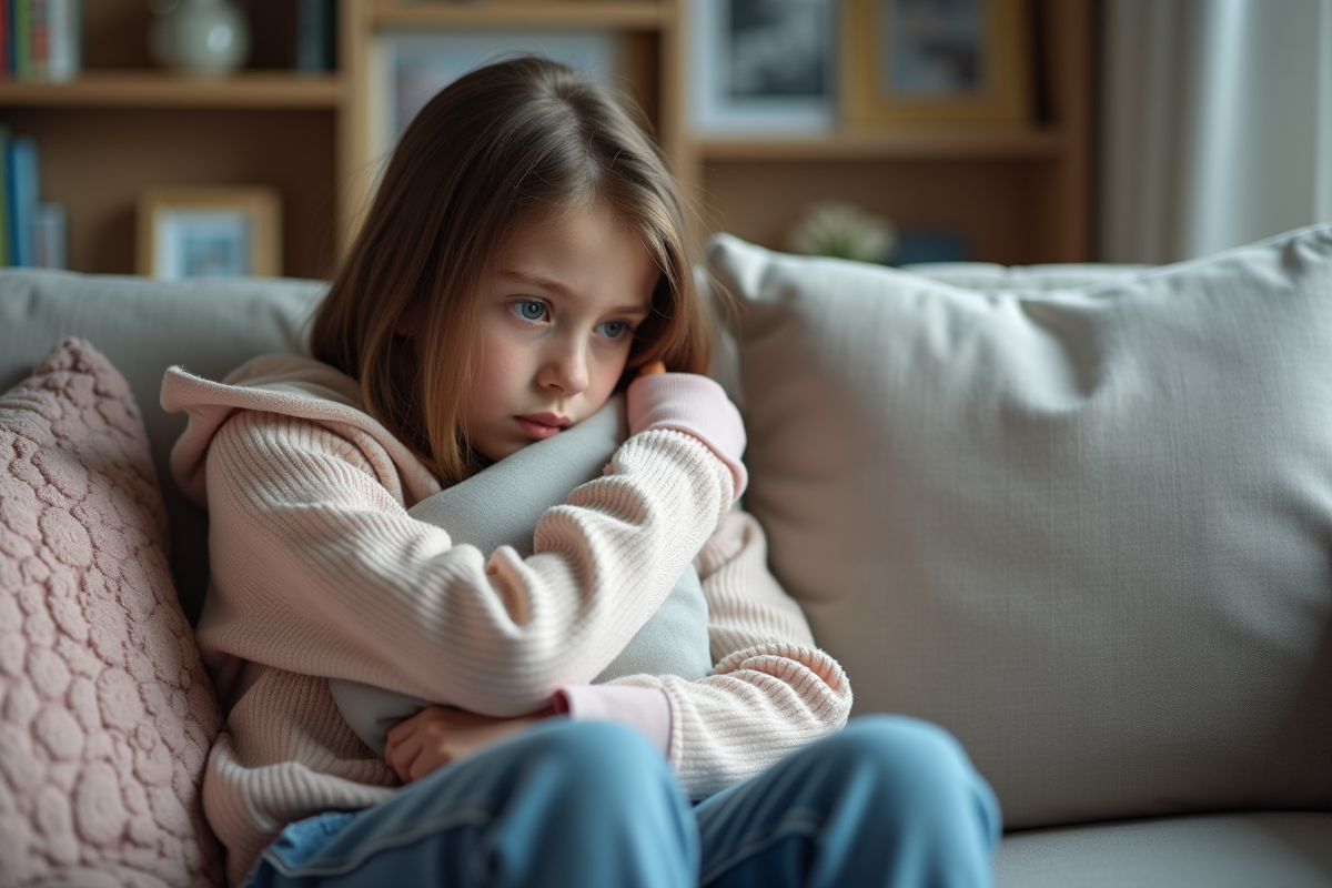 Fille de 12 ans assise sur un canapé