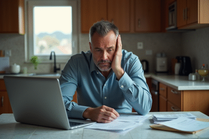 Homme d'affaires stressé à la maison en train de lire des documents