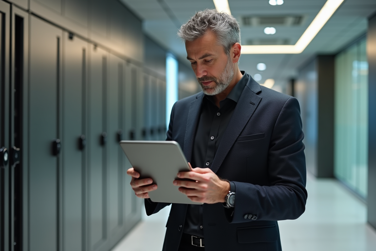Homme d affaires contrôlant un colis dans un bureau professionnel