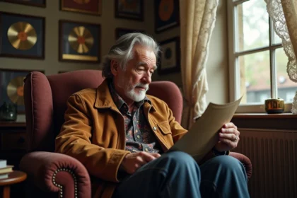 Homme âgé avec vinyles et atmosphère nostalgique