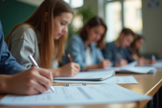 Jeune adulte en classe préparant son permis de conduire