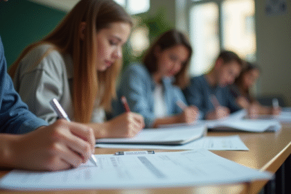 Jeune adulte en classe préparant son permis de conduire