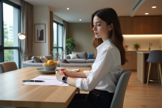 Jeune femme professionnelle dans un appartement moderne