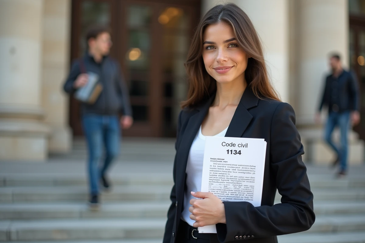 Jeune femme d affaires avec code civil moderne