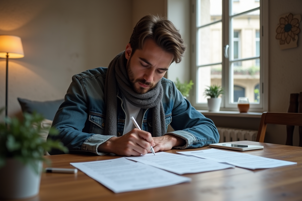Jeune homme français remplissant des formulaires d