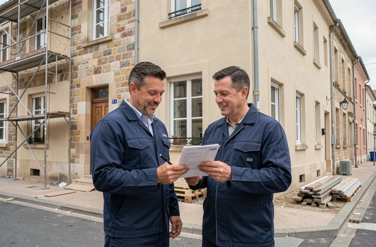 Équipe Moreau et Cie devant un bâtiment rénové à Limoges