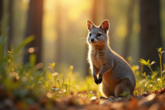 Numbat debout dans la forêt en matinée ensoleillée