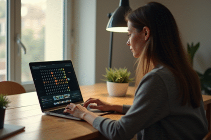Personne concentrée sur un ordinateur avec jeu Minesweeper dans un bureau lumineux