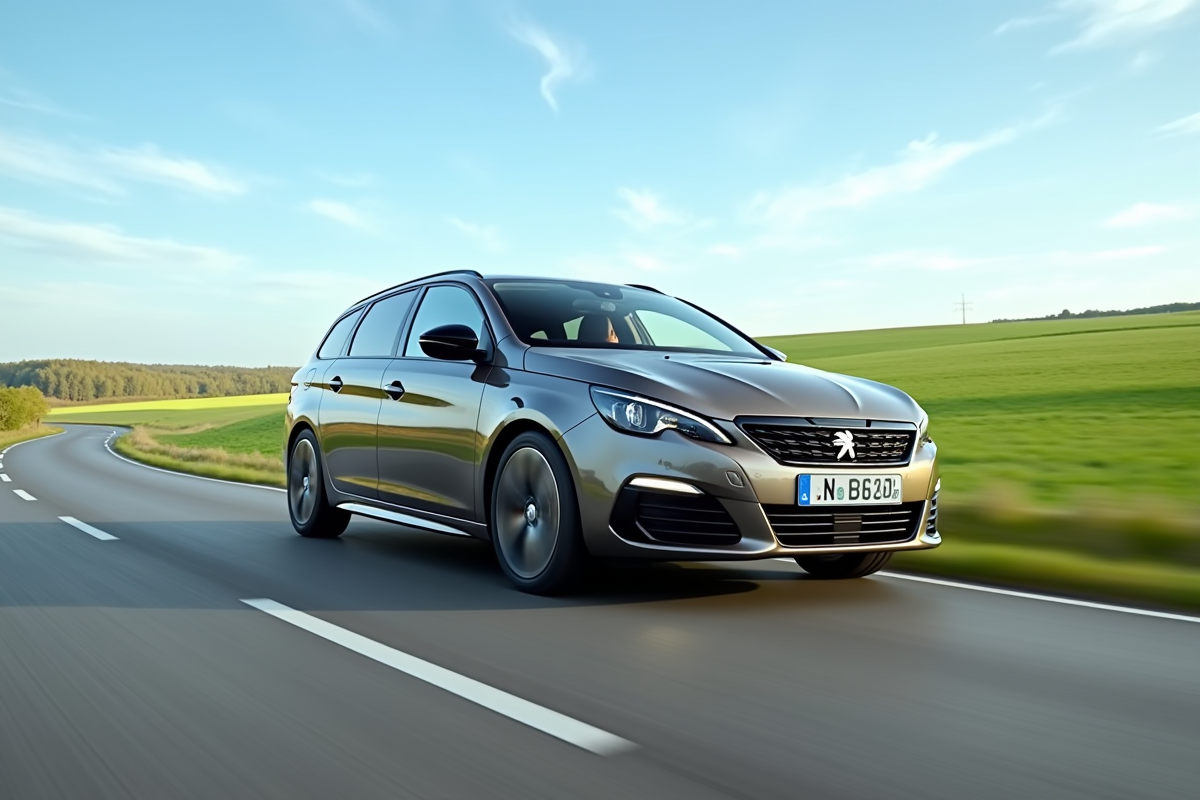 Peugeot 308 GT Line automatique en conduite en campagne ensoleillée