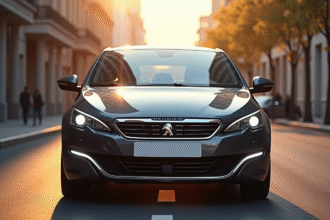 Peugeot 308 GT Line stationnée en ville en matinée ensoleillée
